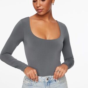 Maren Sculpt Square Neck Bodysuit - Gray